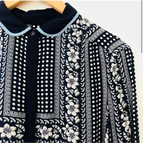 Anthropologie Navy and White Patterned Blouse - Picture 4 of 4